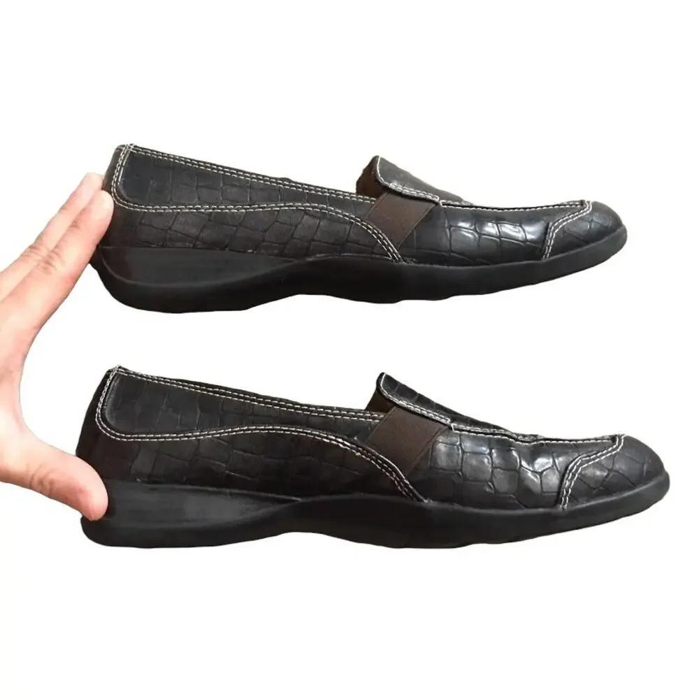 Natural Soul By Naturalizer Loafers Women 8.5M Brown Croc Embossed Comfort Flats